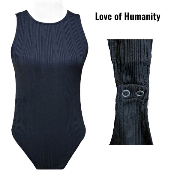 Love for Humanity Bodysuit One Piece Size L Black Ribbed Tank Top Snap Button - Picture 1 of 8